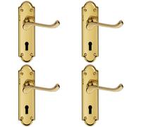 Loops 4x PAIR Victorian Upturned Handle on Lock Backplate 168 x 47mm Polished Brass in Metallics Loops Metallics