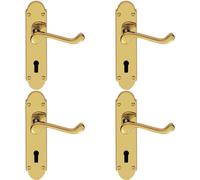 4x PAIR Victorian Upturned Handle on Lock Backplate 170 x 42mm Polished Brass