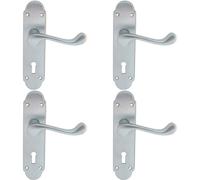 Loops 4x PAIR Victorian Upturned Handle on Lock Backplate 170 x 42mm Satin Chrome Loops Multicolor