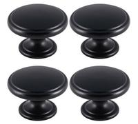Loops 4X Ring Domed Cupboard Door Knob 38.5mm Diameter Matt Black Cabinet Handle
