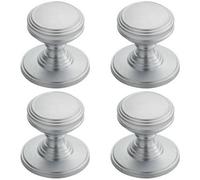 Loops 4X Ringed Tiered Cupboard Door Knob 25mm Diameter Satin Chrome Cabinet Handle