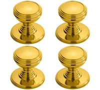 Loops 4X Ringed Tiered Cupboard Door Knob 30mm Diameter Polished Brass Cabinet Handle