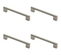 Loops 4X Round Bar Pull Handle 200 X 14mm 160mm Fixing Centres Satin Nickel & Steel