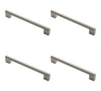 Loops 4X Round Bar Pull Handle 232 X 14mm 192mm Fixing Centers Satin Nickel & Steel