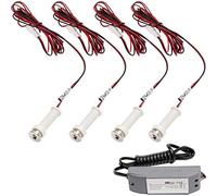 Loops 4X Round LED Mini Plinth Light Kit | Stainless Steel & Warm White | Bathroom & Kitchen Skirting Kickboard Spot Lights | Recessed/Flush Cabinet Counter Panel Lighting