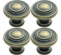 Loops 4X Round Ringed Pattern Door Knob 32mm Diameter Antique Brass Cabinet Handle