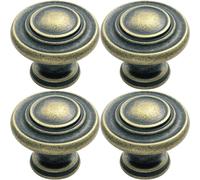 Loops 4x Round Ringed Pattern Door Knob 32mm Diameter Antique Brass Cabinet Handle in Metallics Loops Metallics