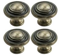 Loops 4X Round Ringed Pattern Door Knob 32mm Diameter Antique Burnished Brass Handle