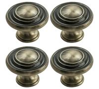 Loops 4x Round Ringed Pattern Door Knob 32mm Diameter Antique Burnished Brass Handle in Metallics Loops Metallics