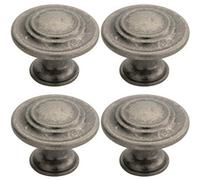 Loops 4X Round Ringed Pattern Door Knob 32mm Diameter Pewter Cabinet Handle
