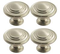 Loops 4x Round Ringed Pattern Door Knob 32mm Diameter Satin Nickel Cabinet Handle in Metallics Loops Metallics
