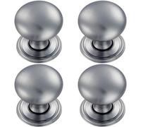 Loops 4X Round Victorian Cupboard Door Knob 32mm Dia Satin Chrome Cabinet Handle