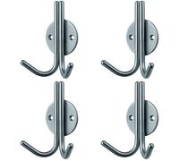 Loops 4x Slimline Double Coat Hook on Round Rose 35mm Projection Satin Stainless Steel in Metallics Loops Metallics