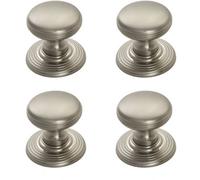 Loops 4X Smooth Ringed Cupboard Door Knob 35mm Dia Satin Nickel Cabinet Handle
