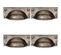 Loops 4X Square Plate Cabinet Cup Handle 90 X 40.5mm 77 X 28mm Fixings Pewter