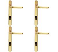 Loops 4x Straight Lever Door Handle on Lock Backplate Polished Brass 208mm X 25mm in Metallics Loops Metallics