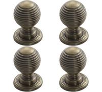 Loops 4X Textured Reeded Ball Cupboard Door Knob 23mm Dia Florentine Bronze Handle