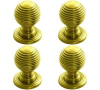 Loops 4X Textured Reeded Ball Cupboard Door Knob 28mm Dia Polished Brass Handle