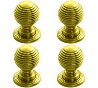 Loops 4x Textured Reeded Ball Cupboard Door Knob 28mm Dia Polished Brass Handle in Metallics Loops Metallics