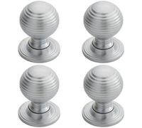 Loops 4X Textured Reeded Ball Cupboard Door Knob 28mm Dia Satin Chrome Handle