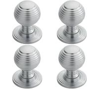 Loops 4X Textured Reeded Ball Cupboard Door Knob 35mm Dia Satin Chrome Handle