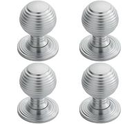Loops 4x Textured Reeded Ball Cupboard Door Knob 35mm Dia Satin Chrome Handle Loops Multicolor