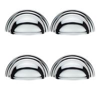 Loops 4x Victorian Cup Pull Handle Polished Chrome 92 x 46mm 76mm Fixing Centres Loops Multicolor