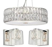 Loops 5 Bulb Ceiling Pendant & 2x Matching Wall Mount Light Chrome & Crystal Glass in Clear Loops Clear