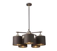 Elegant 5 Bulb Chandelier Ceiling Light With Brown And Polished Brass Finish