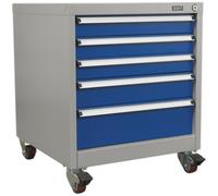Loops 5 Drawer Mobile Industrial Cabinet - 4 x 60mm Wheels - Heavy Duty Drawer Slides Loops Multicolor