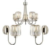 Loops 5 Light Ceiling Pendant & 2X Matching Wall Lights - Bright Nickel Frosted Glass Chandelier
