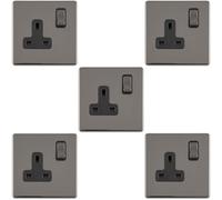 Loops 5 Pack 1 Gang Dp 13A Switched Uk Plug Socket Screwless Black Nickel Wall Power