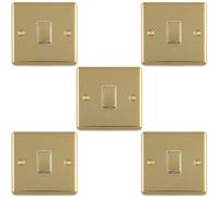 Loops 5-Pack 1-Gang Polished Brass Single Light Switch, 2-Way 10A, White Trim & Metal Rocker