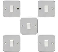 Loops 5 Pack 1 Gang Single Light Switch 2 Way 10A Heavy Duty Metal Clad - White Rocker