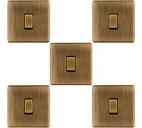 Loops 5 Pack 1 Gang Single Light Switch Screwless Antique Brass 2 Way 10A Slim Rocker