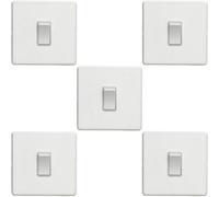 Loops 5 Pack 1 Gang Single Light Switch Screwless Matt White 2 Way 10A Slim Rocker