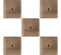 Loops 5 Pack 1 Gang Single Retro Toggle Light Switch Screwless Antique Brass 10A 2 Way