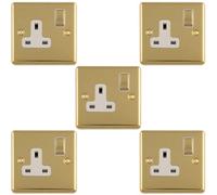 Loops 5-Pack 1-Gang Switched Uk Socket 13A Polished Brass And White