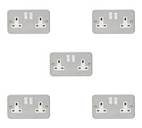 Loops 5 Pack 2 Gang Double 13A Switched Uk Plug Socket Heavy Duty Metal Clad Power