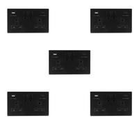 Loops 5 Pack 2 Gang Double 13A Uk Plug Socket & 2X 3.1A Usb-C & A Screwless Matt Black