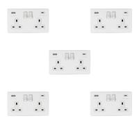 Loops 5 Pack 2 Gang Double 13A Uk Plug Socket & 2X 3.1A Usb-C & A Screwless Matt White