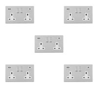 Loops 5 Pack 2 Gang Double 13A Uk Plug Socket & 2X 3.1A Usb-C Screwless Chrome Charger