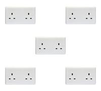 Loops 5 Pack 2 Gang Double 13A Unswitched Uk Plug Socket - White Wall Power Outlet