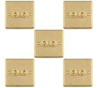 Loops 5-Pack 2-Gang Double Retro Toggle Light Switch - Satin Brass, 10A, 2-Way