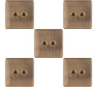 Loops 5 Pack 2 Gang Double Retro Toggle Light Switch Screwless Antique Brass 10A 2 Way