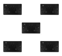 Loops 5 Pack 2 Gang Double Uk Plug Socket & Dual 3.1A Usb-C Matt Black 13A Switched