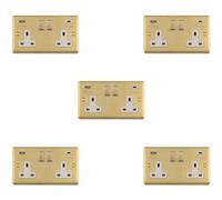 Loops 5-Pack 2-Gang Double Uk Socket With Dual 3.1A Usb-C & Usb-A Satin Brass White 13A Switched