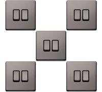 Loops 5 Pack 2 Gang Single Light Switch Screwless Black Nickel 2 Way 10A Slim Rocker