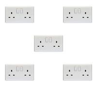 Loops 5 Pack 2 Gang Single Pole 13A Switched Uk Plug Socket White Double Power Outlet