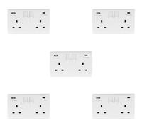 Loops 5 Pack 2 Gang Uk Plug Socket & Dual 3.1A Usb-C & A White Plastic 13A Switched